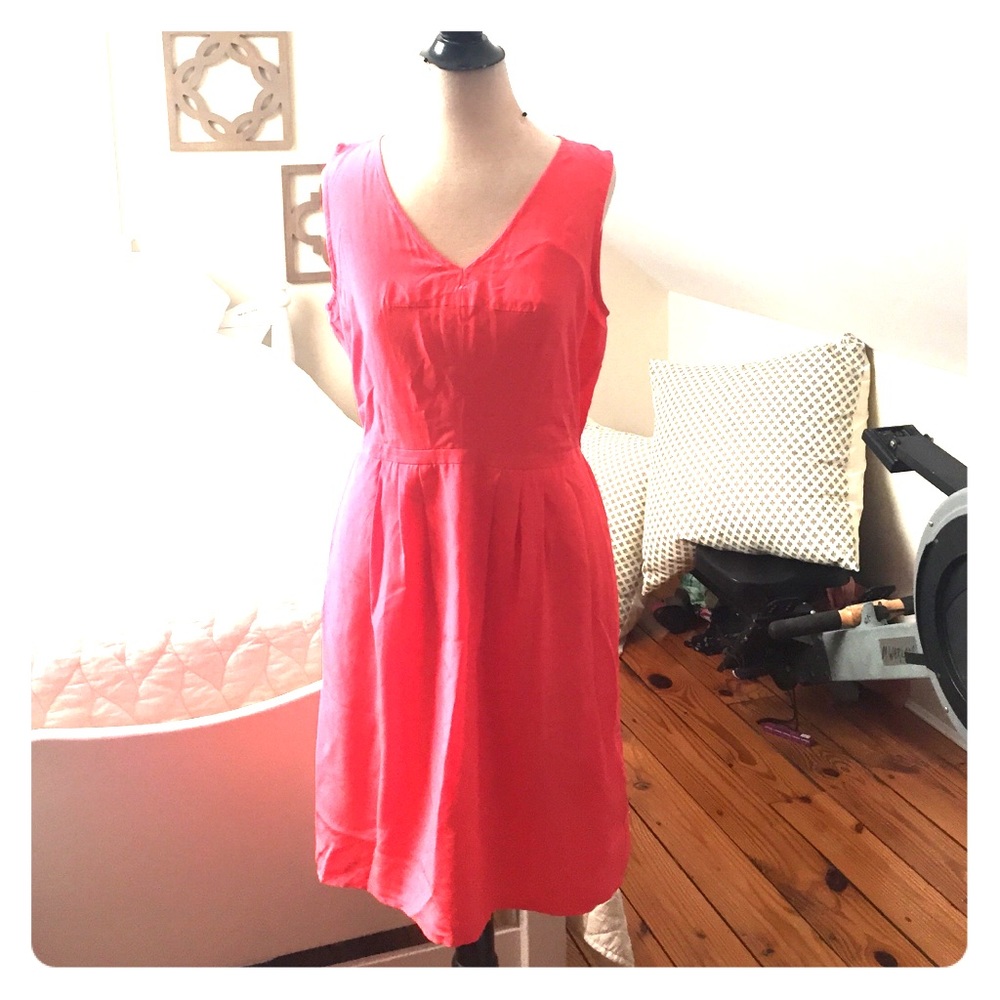 Madewell Hot pink/coral silk dress perfect for summer!